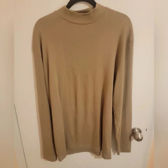 Claiborne Mens Size XL Mock Turtleneck Long Sleeve Top Tan Ribbed - Picture 1 of 7